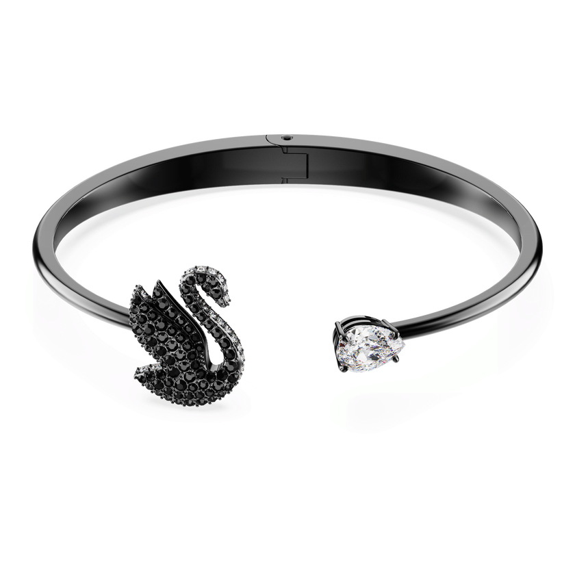 سوار swarovski swan، على شكل بجعة، لون أسود، طلاء روثينيوم