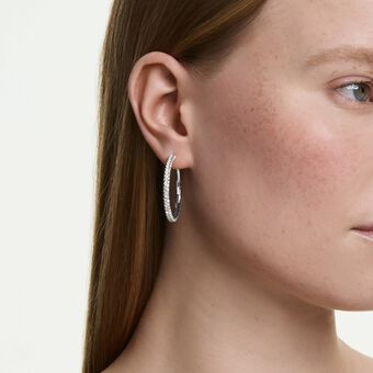 swarovski أقراط حلقية dextera، قطع مُستدير، لون أبيض، طلاء روديوم