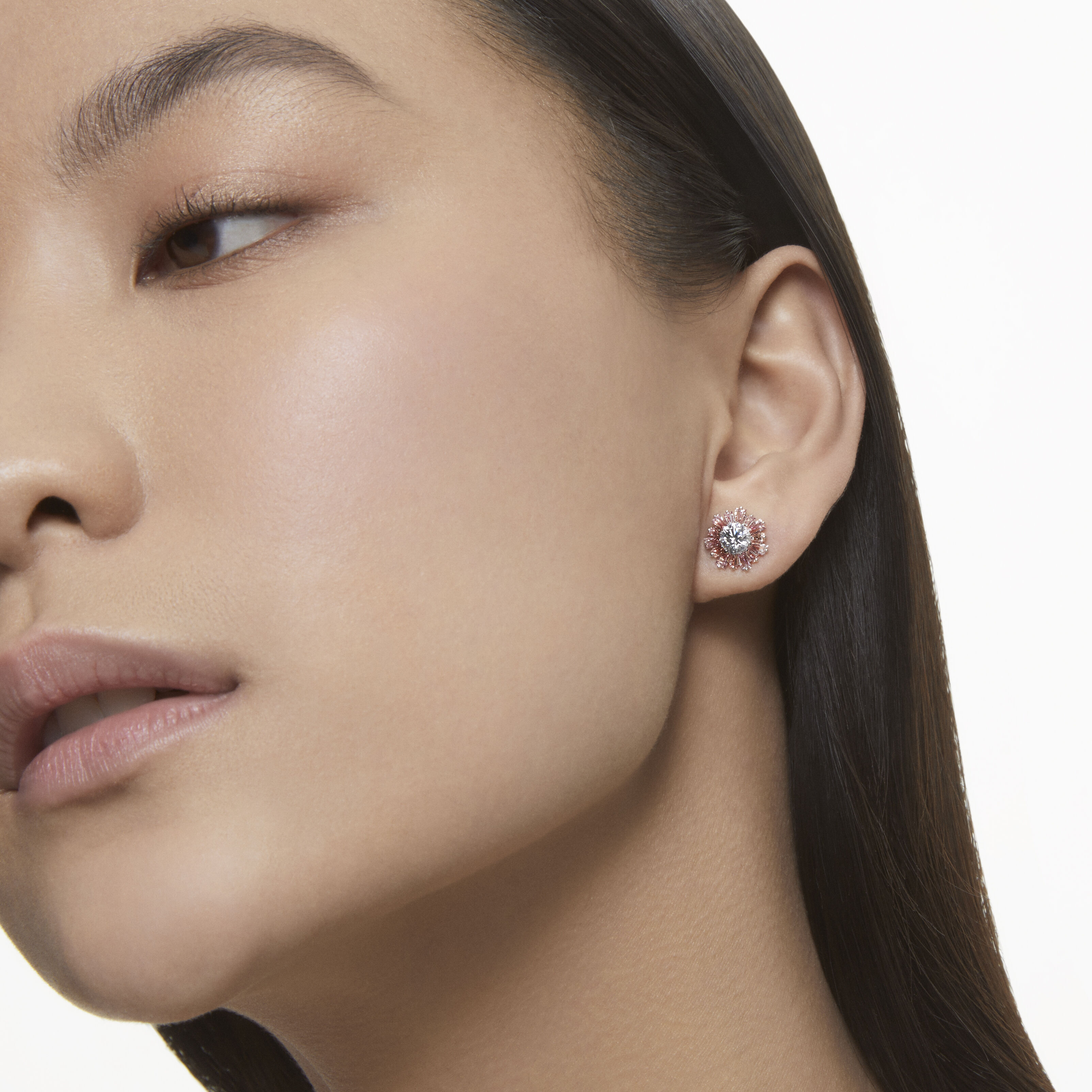 swarovski أقراط sunshine دبوسية، لون وردي، طلاء روديوم