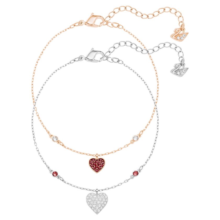 swarovski سوار crystal wishes، طقم  2 ، على شكل قلب، لون أحمر، لمسة نهائية من معادن مختلطة