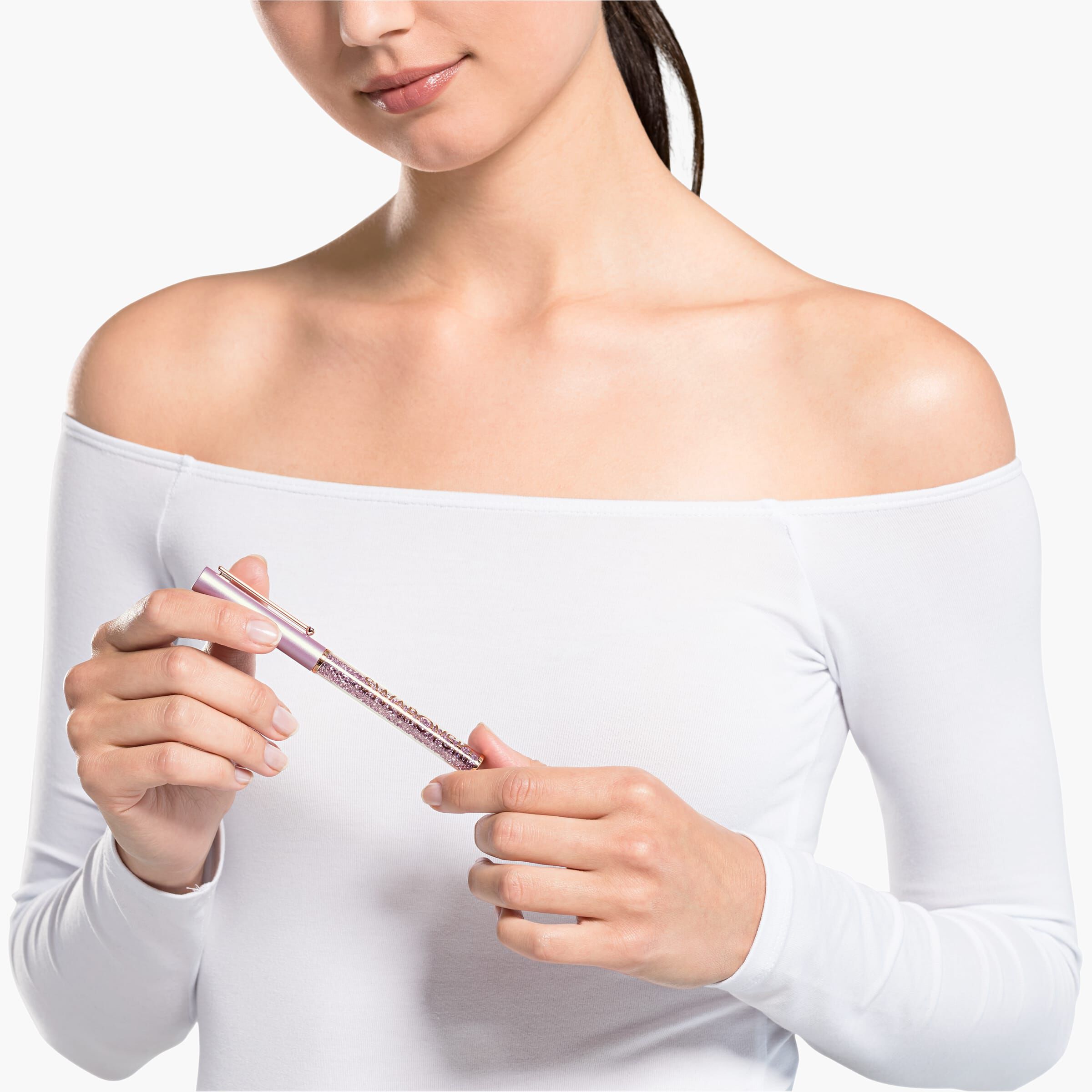 swarovski قلم حبر جاف crystalline gloss، لون أرجواني، طلاء لامع باللون الأرجواني، طلاء بدرجة اللون الذهبي الوردي