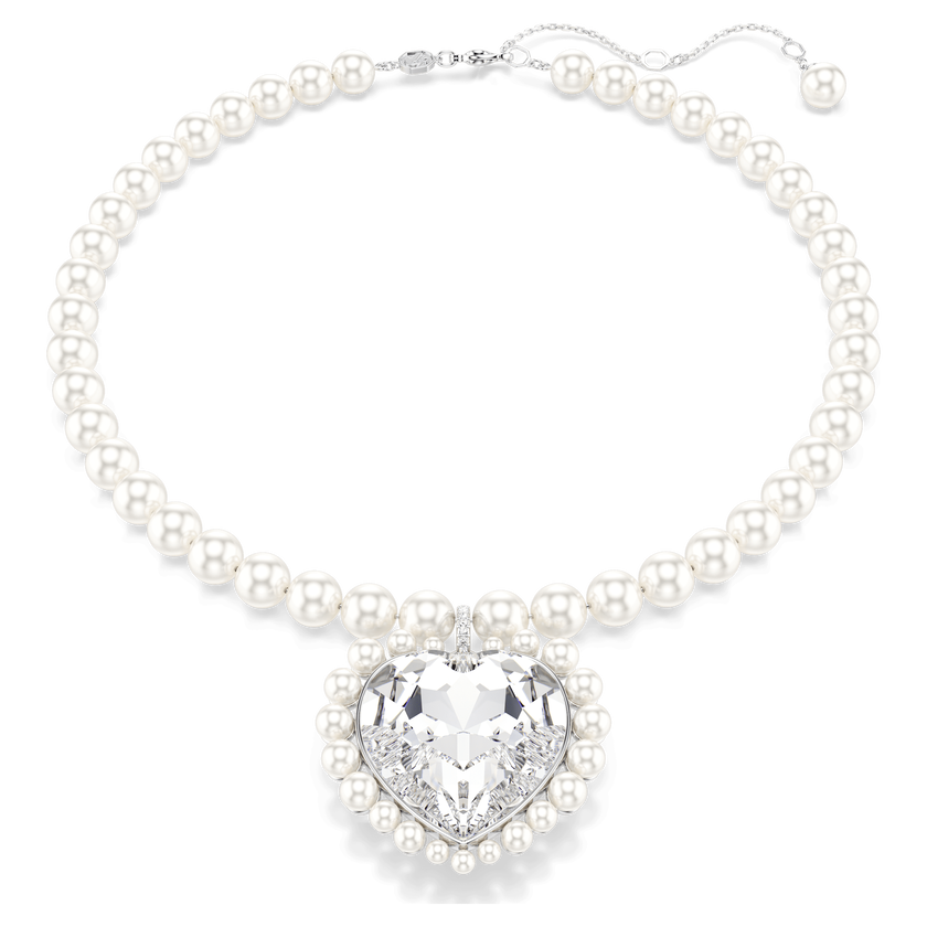 عقد ariana grande x swarovski، لؤلؤة كريستال، قطع على شكل قلب، شكل قلب، لون أبيض، طلاء روديوم