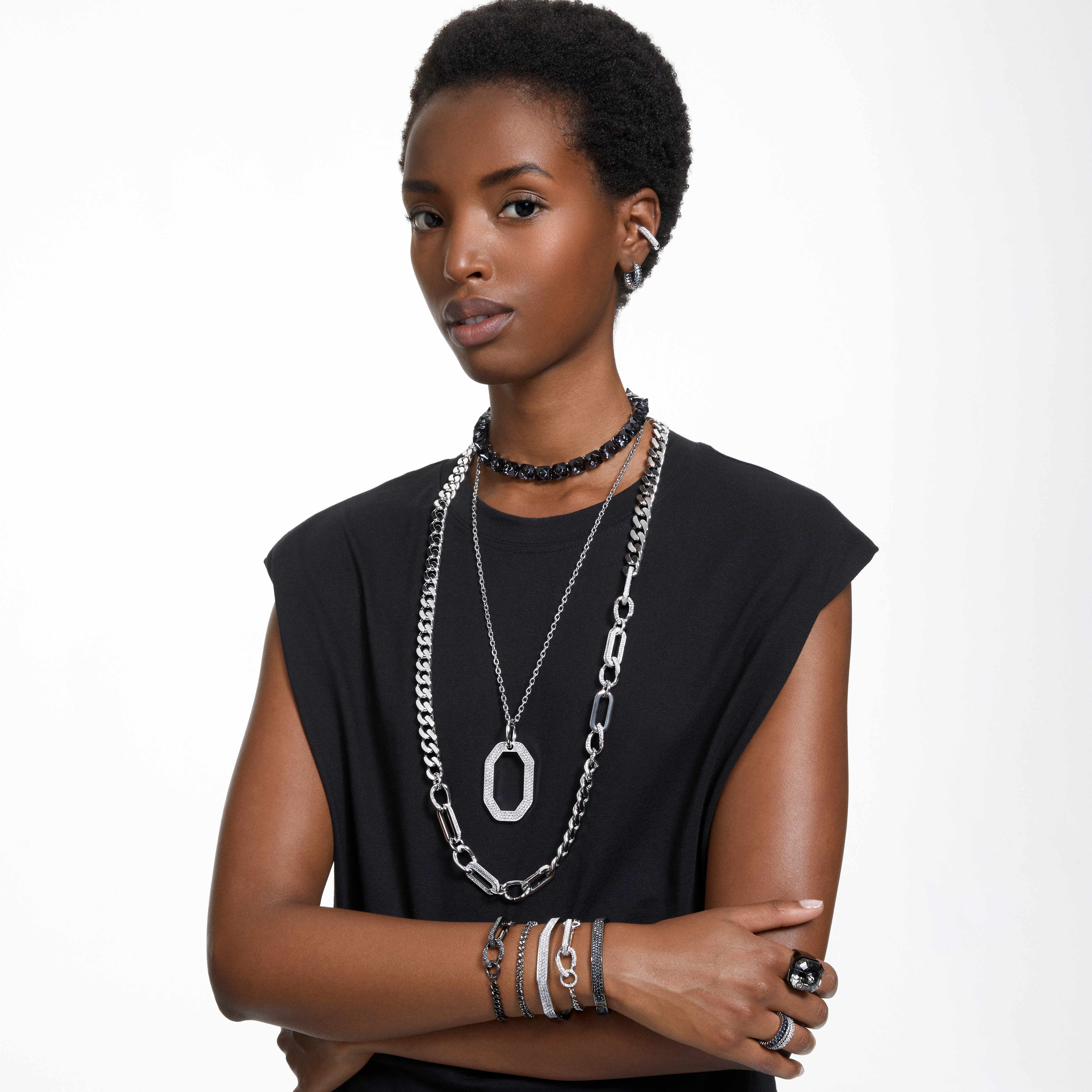 swarovski سوار dextera، شكل ثماني، لون أسود، طلاء روثينيوم