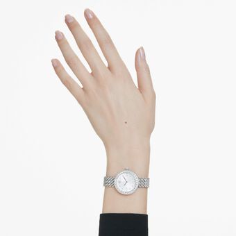 swarovski ساعة تنس بسبعة روابط matrix صناعة سويسرية، سوار معدني، لون فضي، ستانلس ستيل