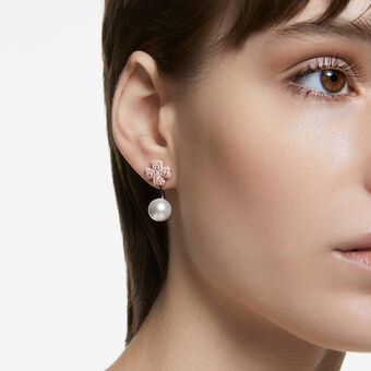 swarovski أقراط latisha للأذن المثقوبة، على شكل زهرة، لون وردي، طلاء روديوم