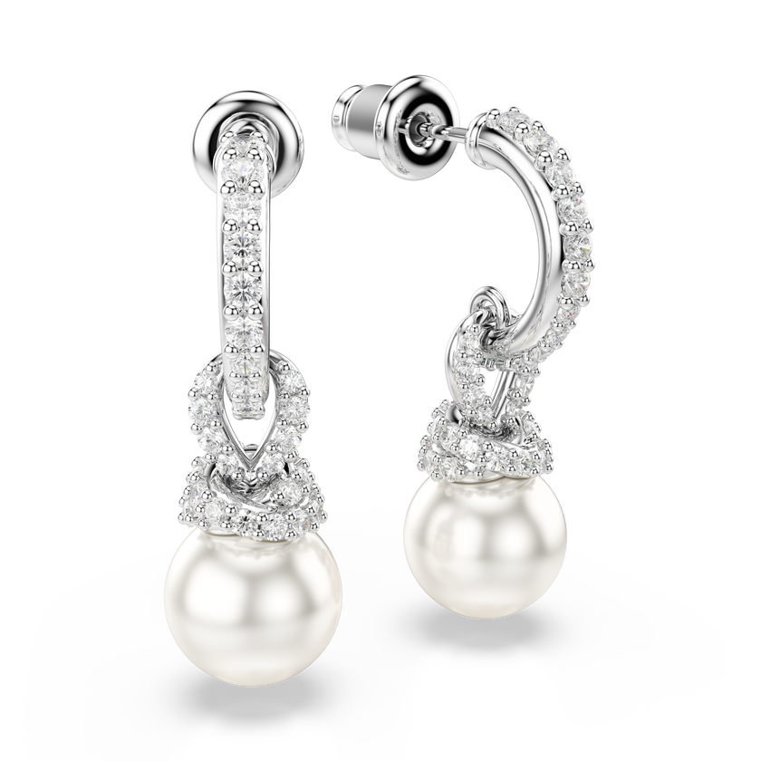 swarovski أقراط متدلية originally، لآلئ كريستال، أحجار كريستال صغيرة متراصة، لون أبيض، طلاء روديوم