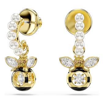 swarovski idyllia drop earrings  crystal pearl  mixed cuts  bee  multicolored  gold tone plated
