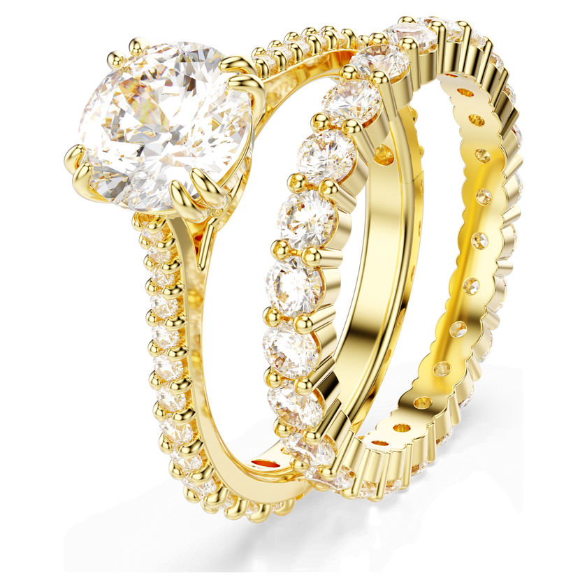 swarovski خاتم stilla، طقم من قطعتين، قطع مُستدير، لون أبيض، لمسة نهائية من الذهب عيار 18 قيراط