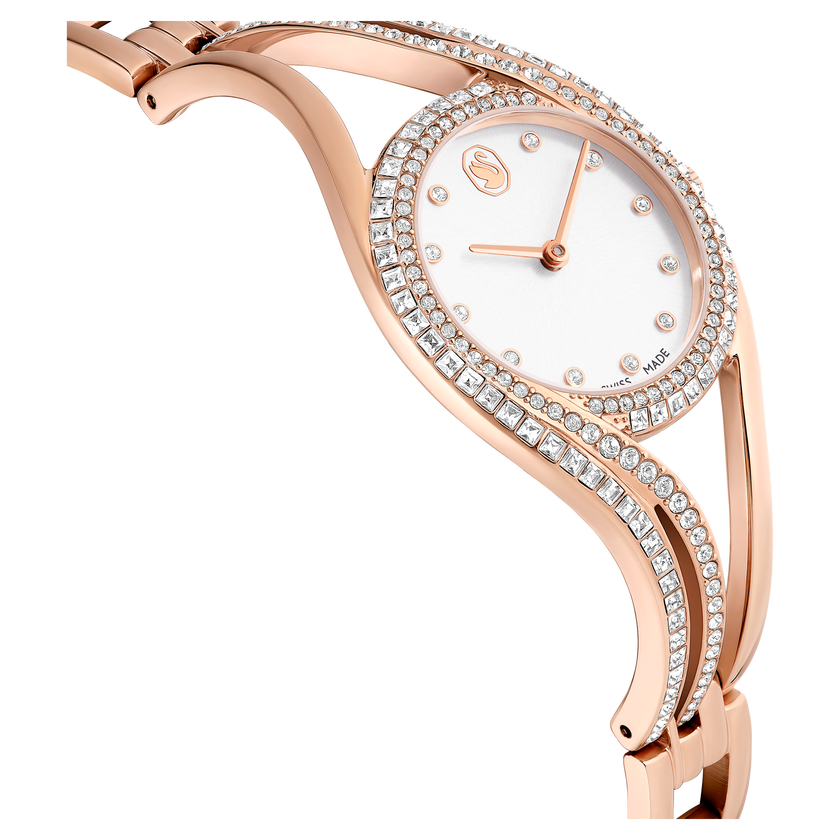 swarovski ساعة hyperbola bangle، سويسرية الصنع، سوار معدن، طلاء ذهبي وردي، لمسة نهائية باللون الذهبي الوردي