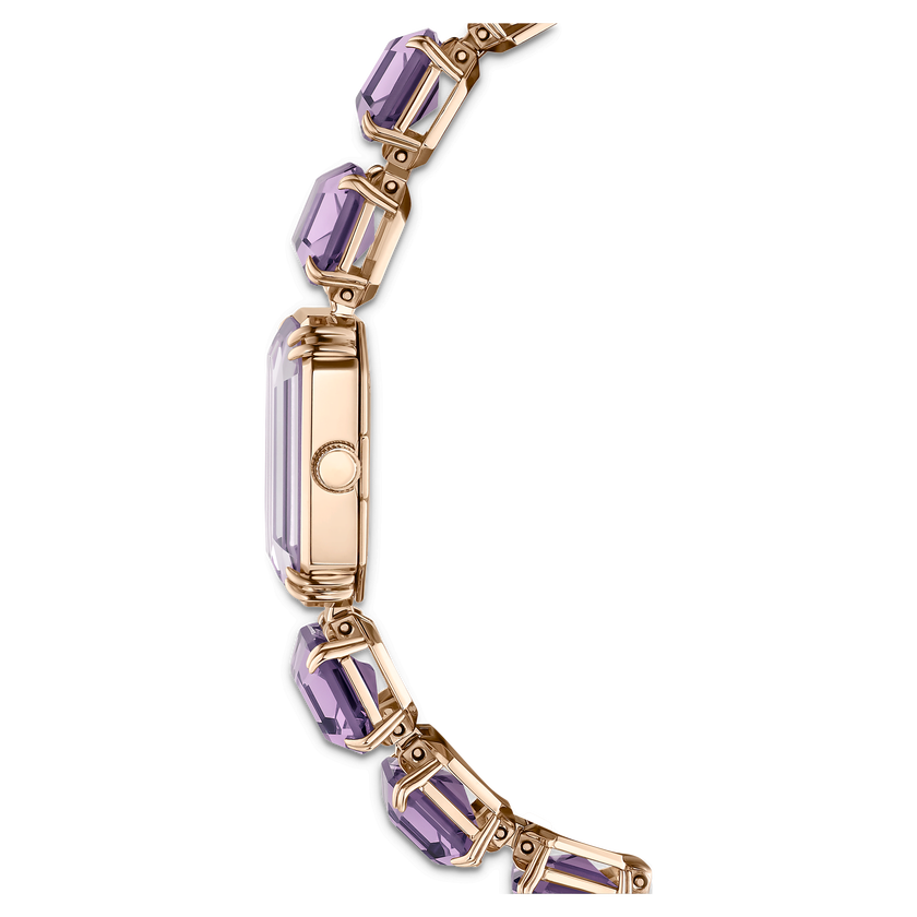 swarovski ساعة، سوار بقطع مثمن، لون أرجواني، لمسة نهائية بلون ذهبي شامبين