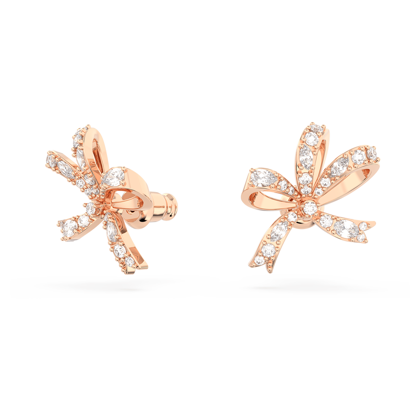 swarovski أقراط دبوسية hyperbola، على شكل قوس، حجم صغير، لون أبيض، طلاء بلون ذهبي وردي