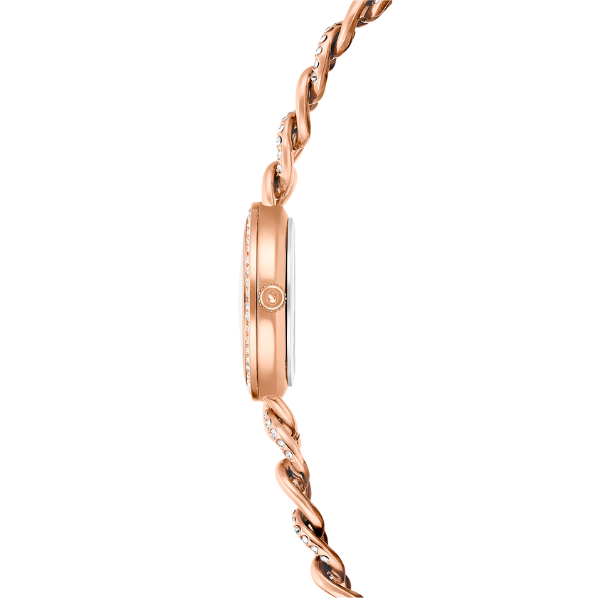 swarovski ساعة مستديرة cocktail، سوار معدني، لون ذهبي، لمسة نهائية باللون الذهبي الوردي