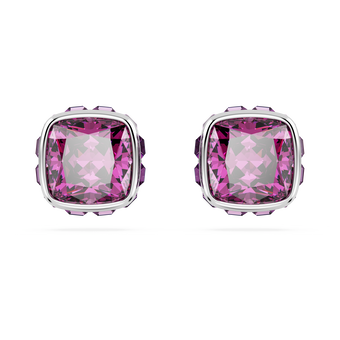 swarovski أقراط دبوسية birthstone، قطع مربع، شهر فبراير، لون أرجواني، طلاء روديوم