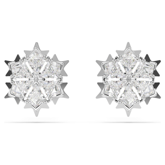swarovski أقراط دبوسية magic، شكل رقاقة ثلج، لون أبيض، طلاء روديوم