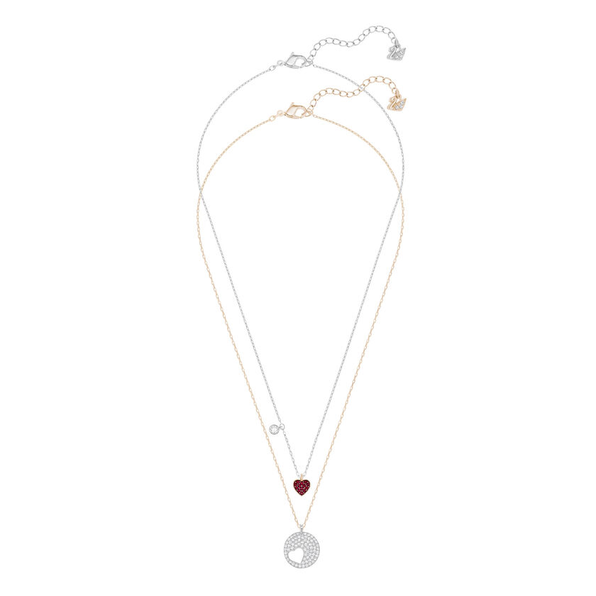swarovski قلادة crystal wishes، طقم  2 ، على شكل قلب، لون أحمر، لمسة نهائية من معادن مختلطة