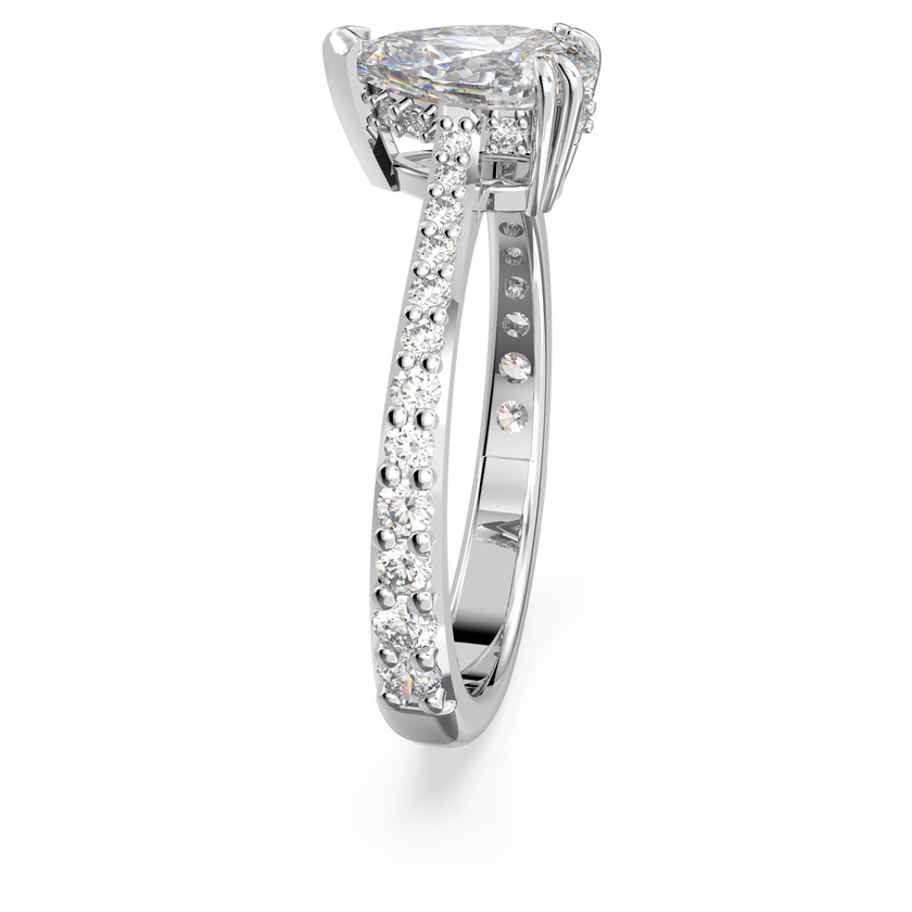 swarovski خاتم كوكتيل stilla، قطع على شكل كمثري، كريستالات متراصة، لون أبيض، طلاء روديوم