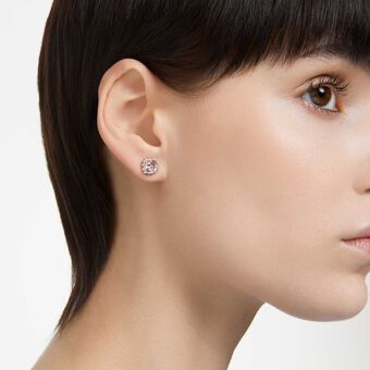 swarovski أقراط دبوسية birthstone، قطع مربع، شهر يونيو، لون وردي، طلاء روديوم