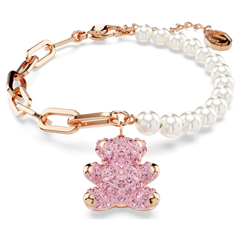 swarovski سوار teddy، لؤلؤ كريستال، شكل دب، لون وردي، لمسة نهائية من الذهب الوردي عيار 18 قيراط