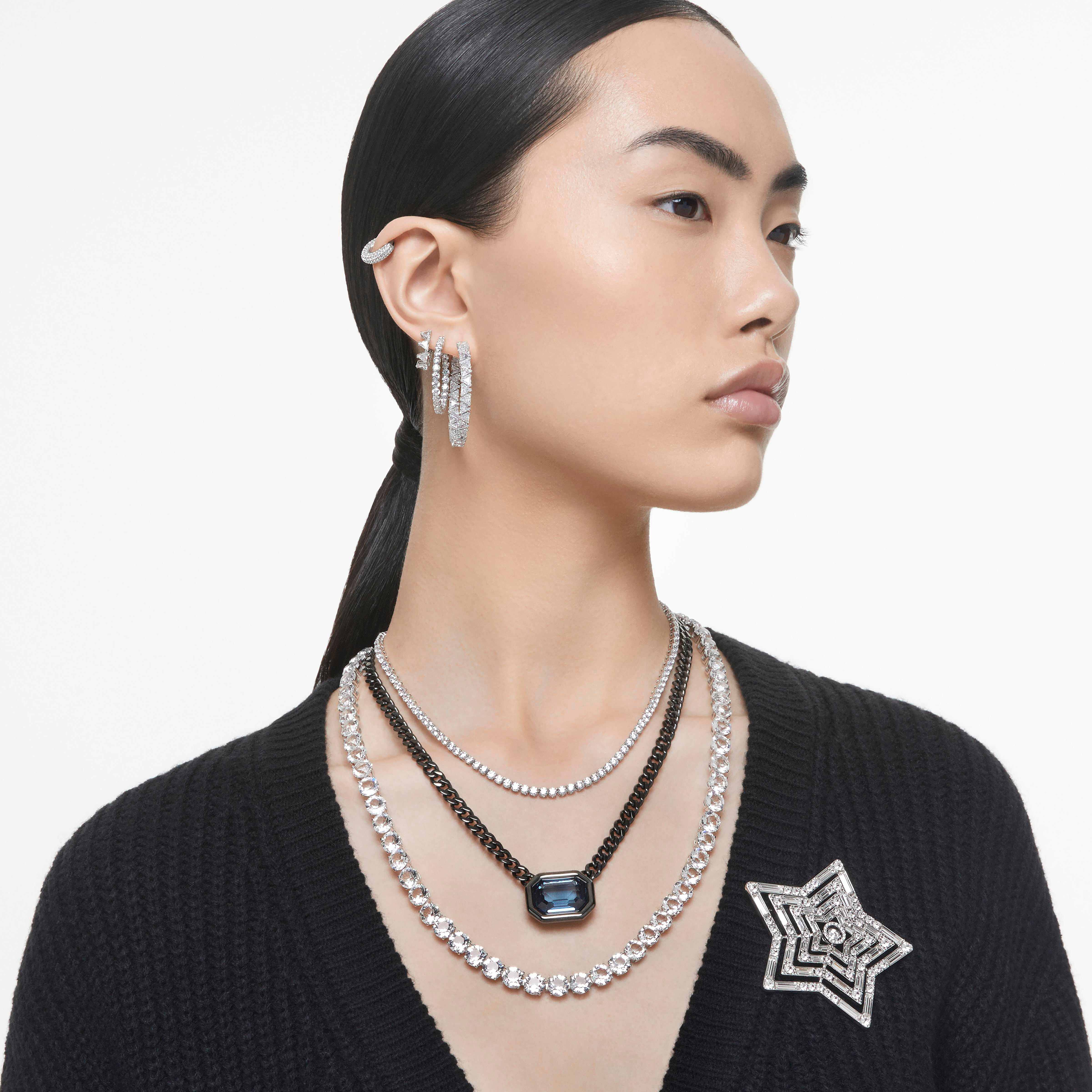 swarovski أقراط matrix حلقية، قطع مستدير، لون أبيض، طلاء روديوم