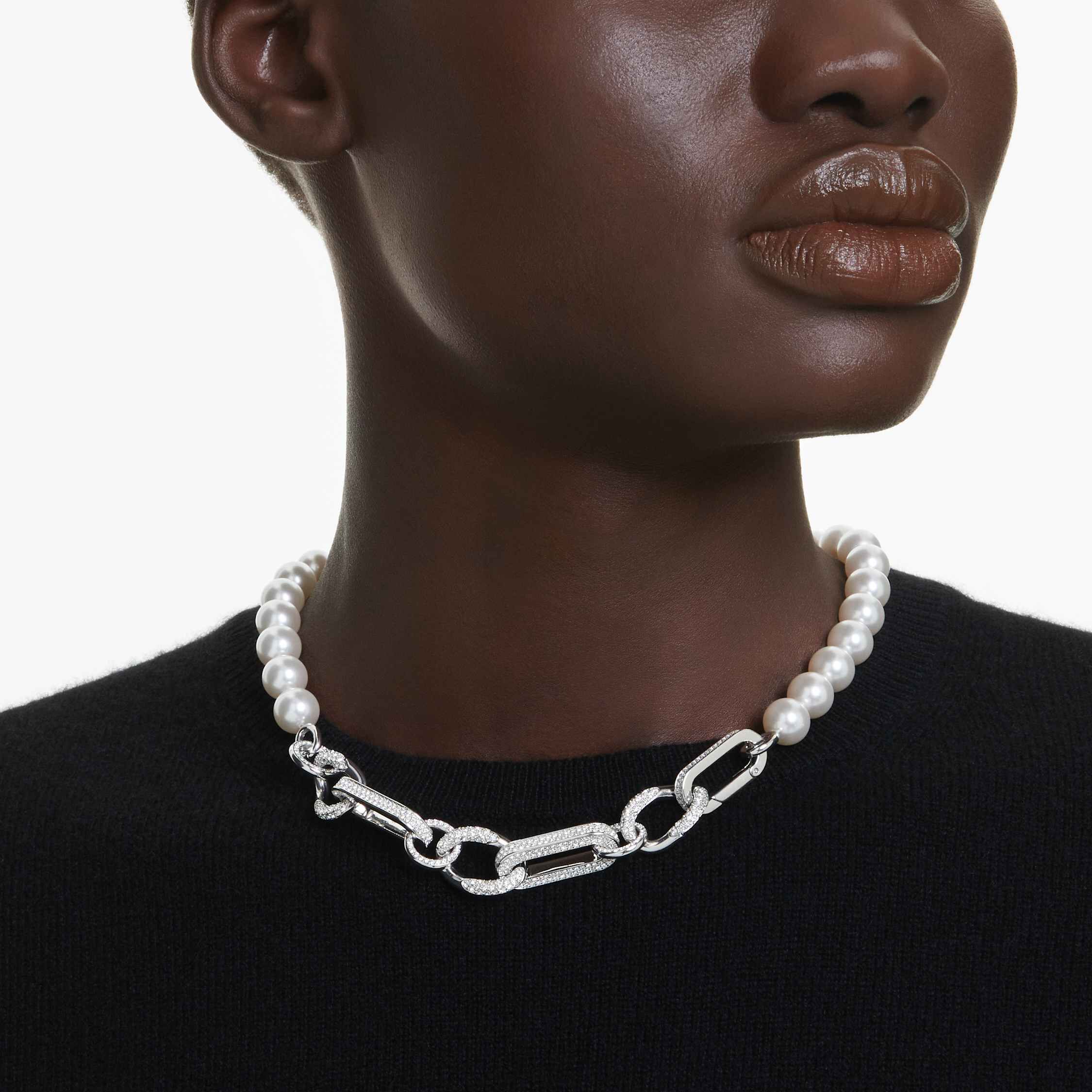 swarovski عقد dextera، لآلئ كريستال، حلقات متنوعة، لون أبيض، طلاء روديوم