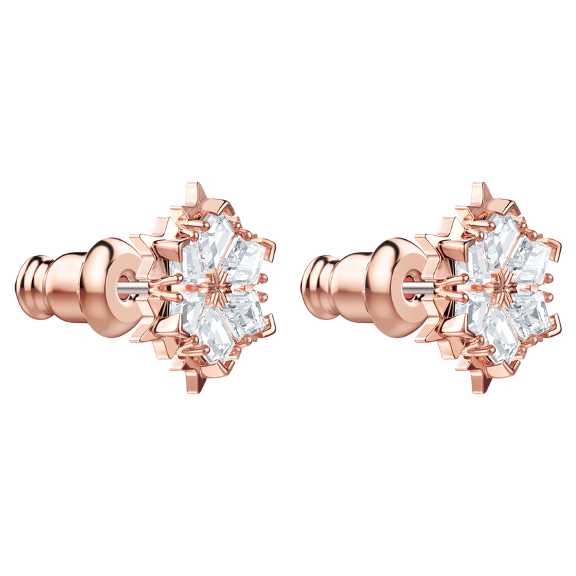 swarovski أقراط دبوسية magic، على شكل رقاقة ثلج، لون أبيض، طلاء باللون الذهبي الوردي