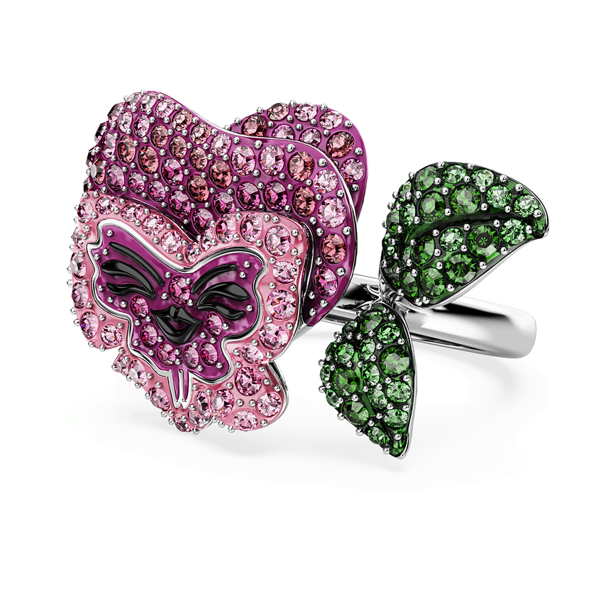 swarovski خاتم كوكتيل alice in wonderland، شكل زهرة، ألوان متعددة، طلاء روديوم
