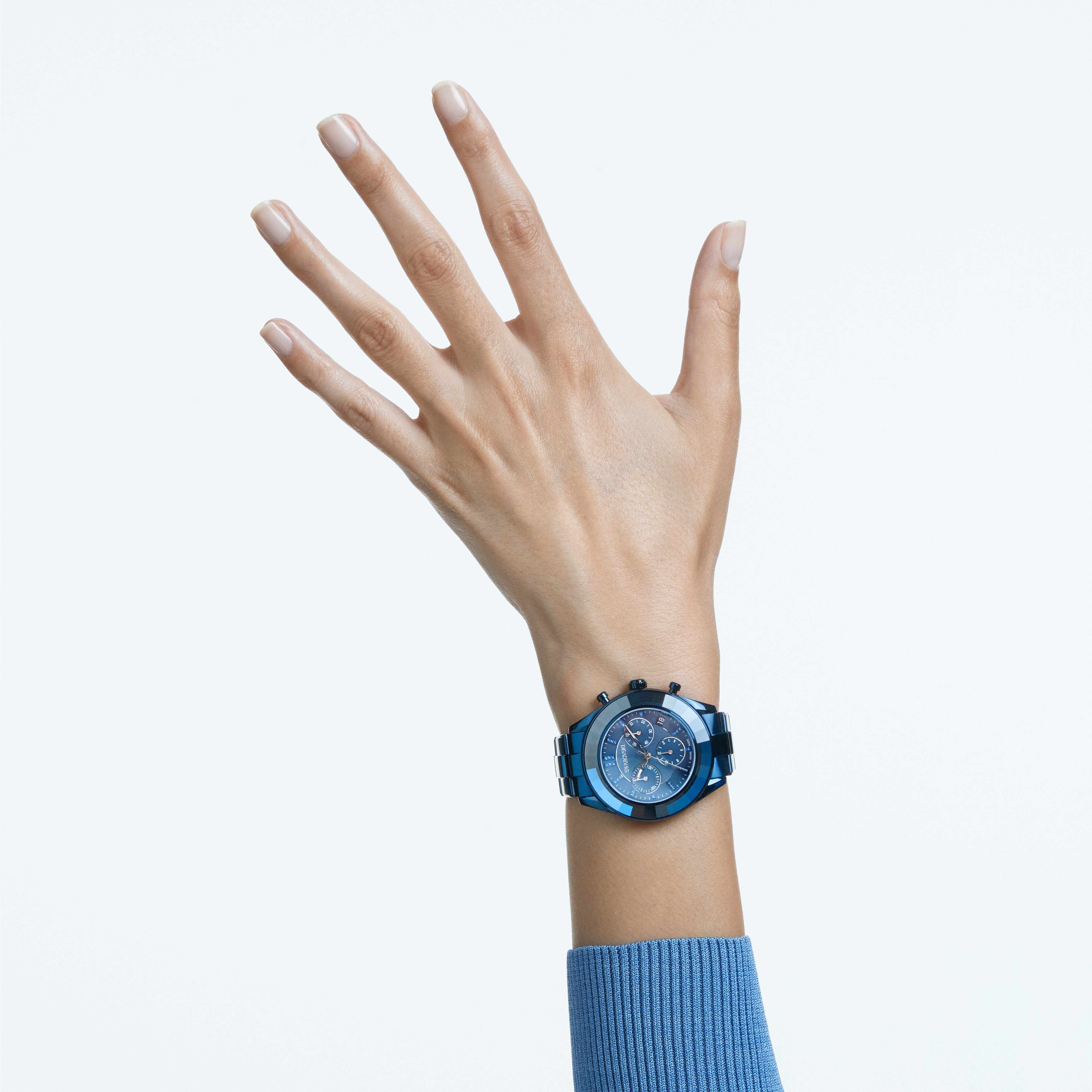 swarovski ساعة octea lux، سوار معدن، طلاء pvd أزرق