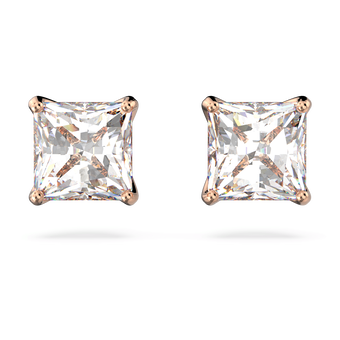 swarovski أقراط دبوسية stilla attract، قطع مربع، لون أبيض، لمسة نهائية من الذهب الوردي عيار 18 قيراط