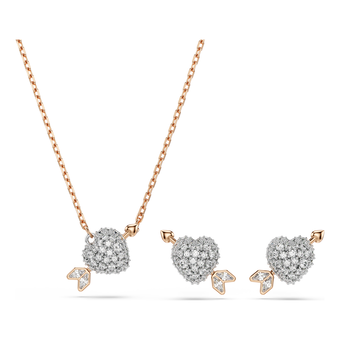 swarovski idyllia set  mixed cuts  heart with arrow  white  rose gold tone plated