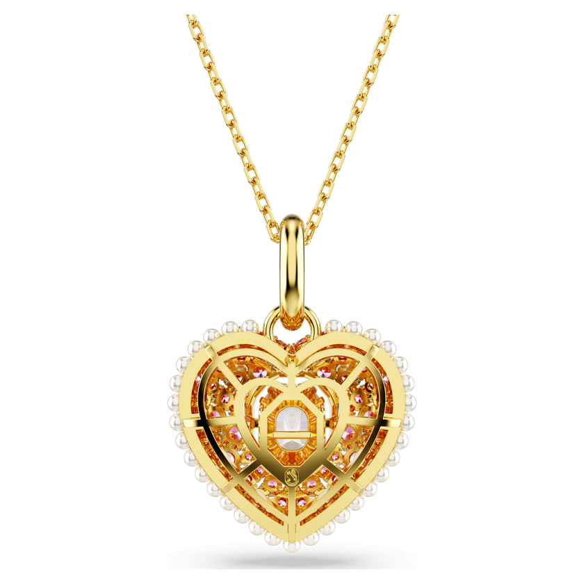 swarovski قلادة idyllia، قطع مُثَمَّن، لآلئ كريستال، على شكل قلب، لون وردي، طلاء بلون ذهبي