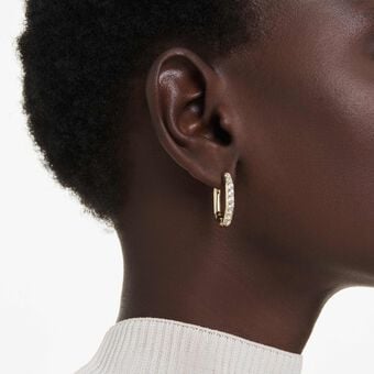 swarovski أقراط حلقية dextera، شكل ثماني، قطع مُستدير، حجم متوسط، لون أبيض، لمسة نهائية من الذهب عيار 18 قيراط