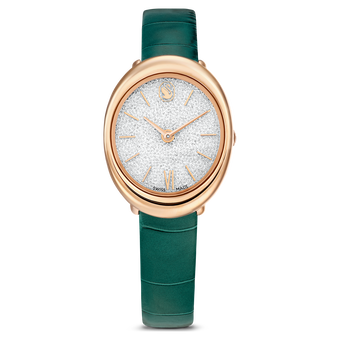 swarovski imber watch swiss made leather strap green rose gold tone finish
