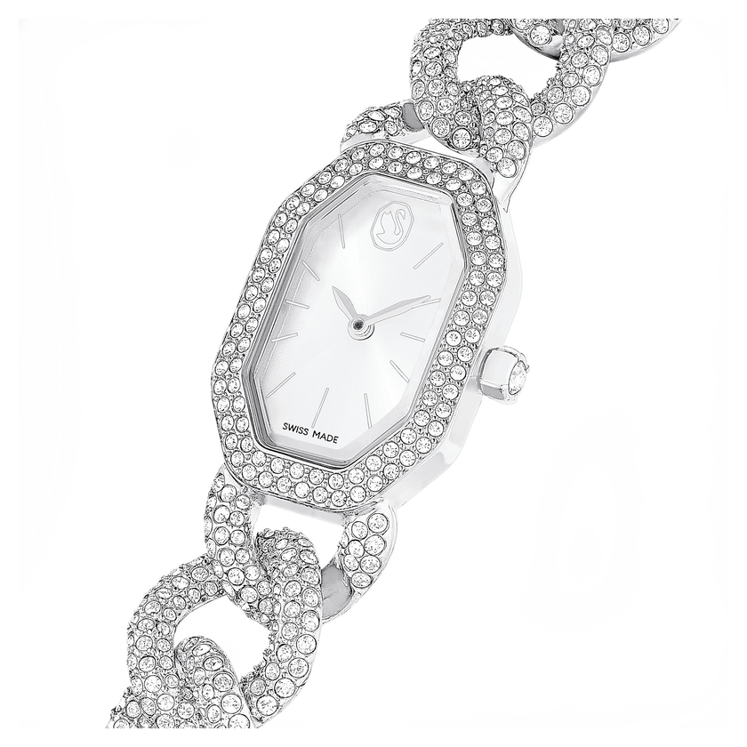 swarovski ساعة يد dextera chain، صناعة سويسرية، سوار كريستال، لون فضي، إستانلس ستيل