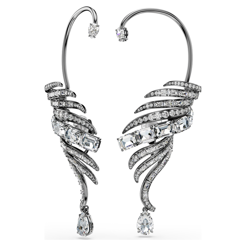swarovski حلية الأذن the vienna collection، شكل ريشة، حجم كبير، لون أبيض، طلاء روثينيوم