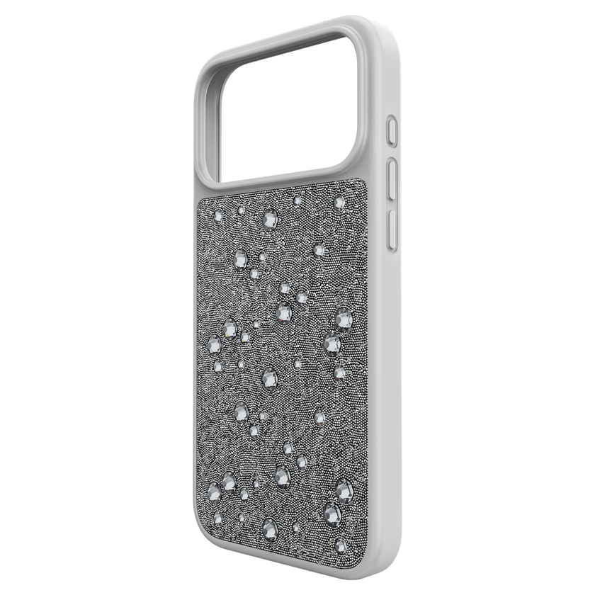 swarovski حافظة high للهاتف الذكي، كريستالات مسطحة من الخلف، iphone  17 pro max، لون فضي