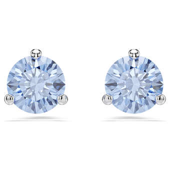 swarovski أقراط دبوسية solitaire، قطع مستدير، لون أزرق فاتح، طلاء روديوم