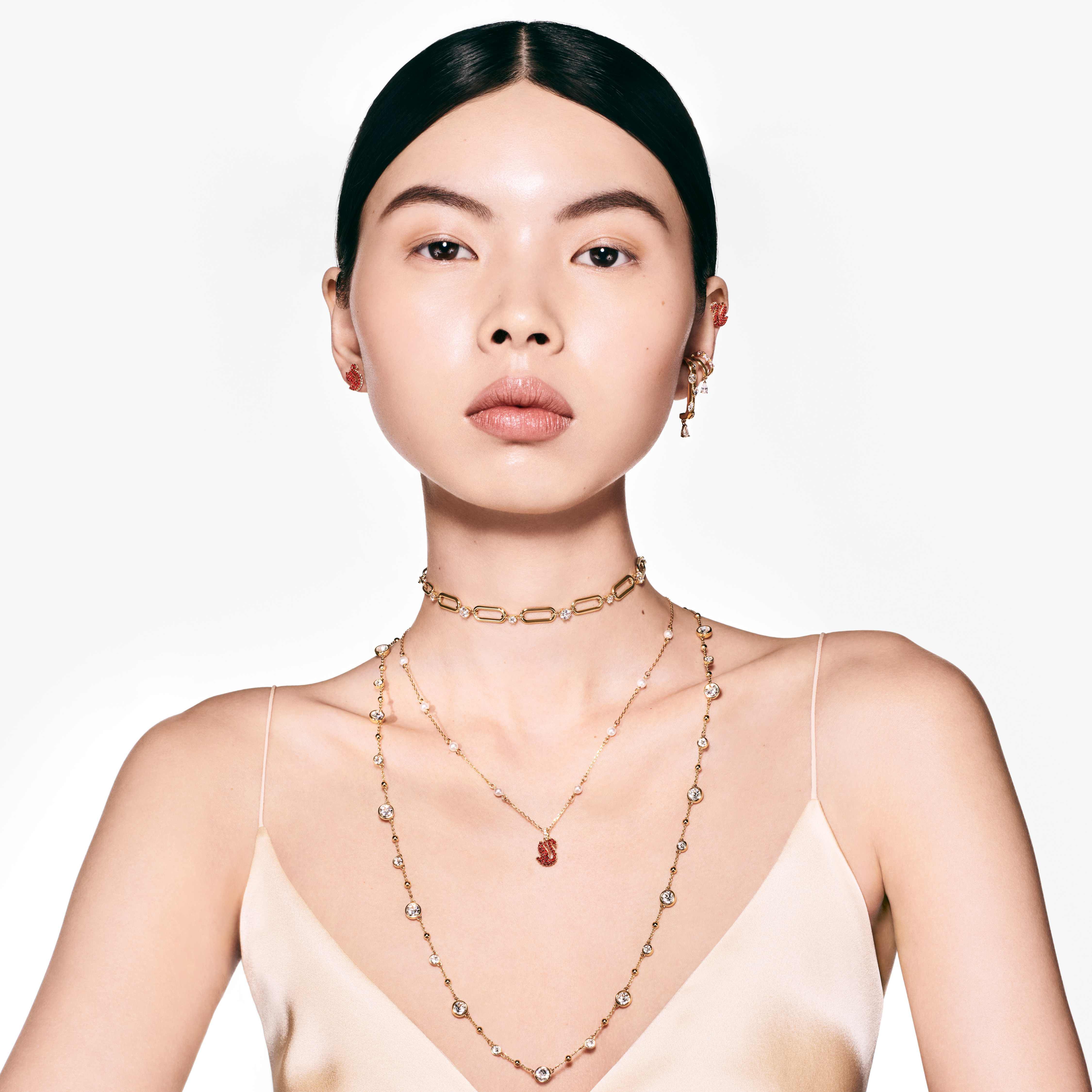 swarovski عقد constella، لون أبيض، طلاء بلون ذهبي