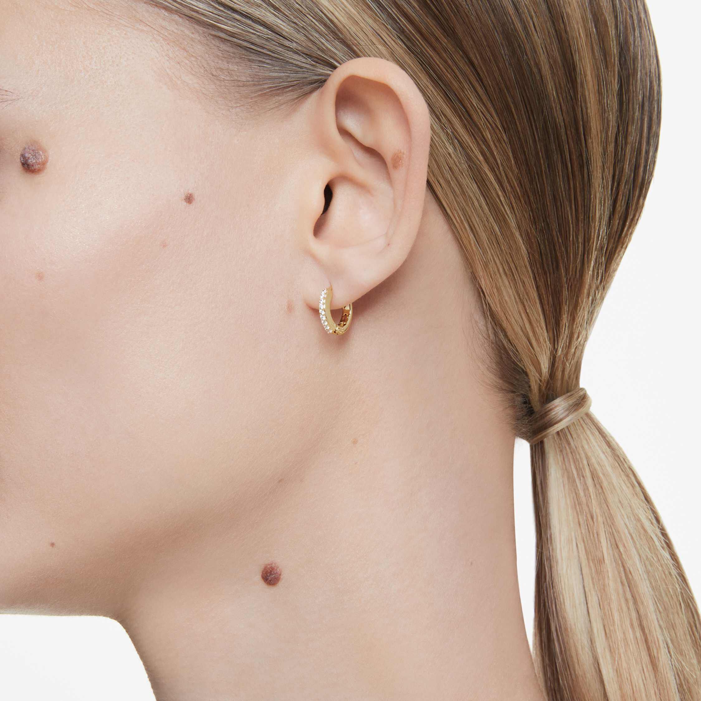 swarovski أقراط حلقية matrix، قطع مستدير، لون أبيض، طلاء باللون الذهبي