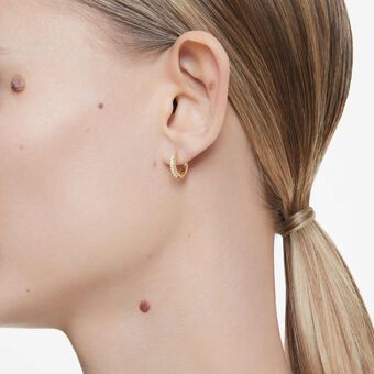 swarovski أقراط حلقية matrix، قطع مستدير، لون أبيض، طلاء باللون الذهبي