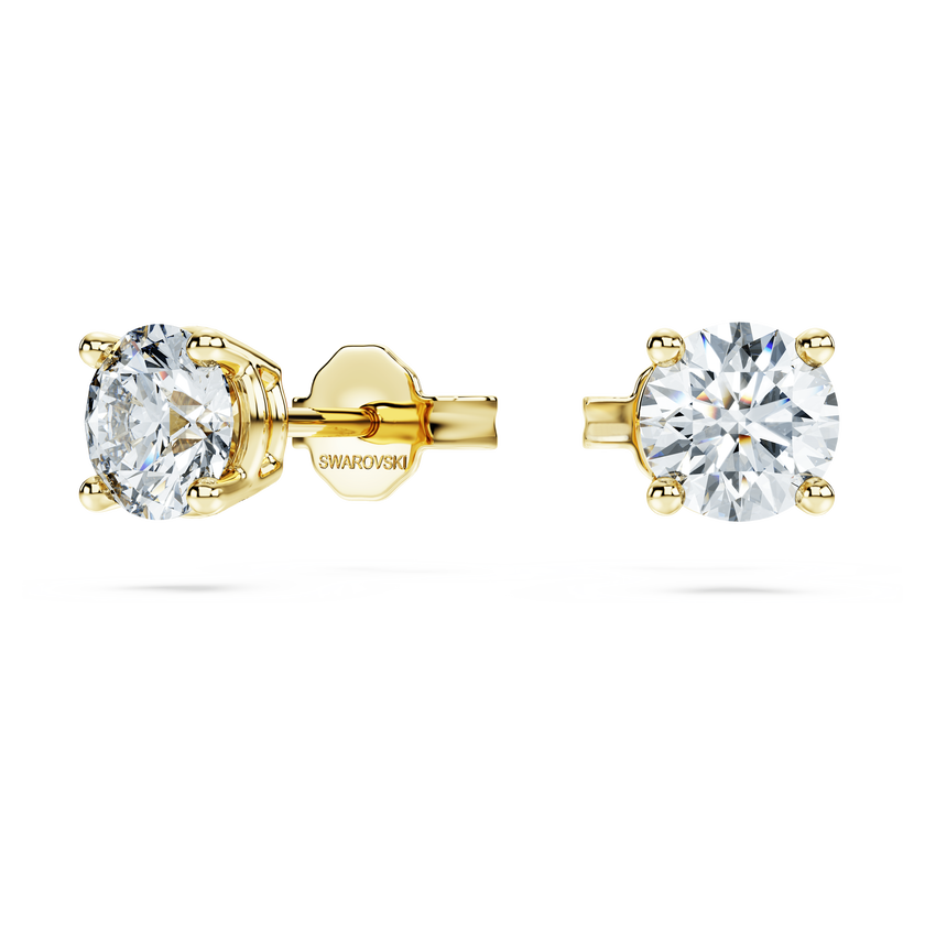 swarovski أقراط سوليتير دبوسية eternity، ألماس مُصنع في المختبر بإجمالي 1 قيراط، شكل دائري، ذهب أصفر عيار 18