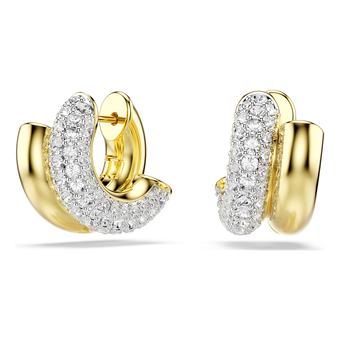 swarovski أقراط حلقية dextera، قطع مُستدير، حجم صغير، لون أبيض، لمسة نهائية من الذهب عيار 18 قيراط