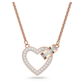 swarovski عقد lovely، شكل قلب، لون أبيض، لمسة نهائية من الذهب الوردي عيار 18 قيراط