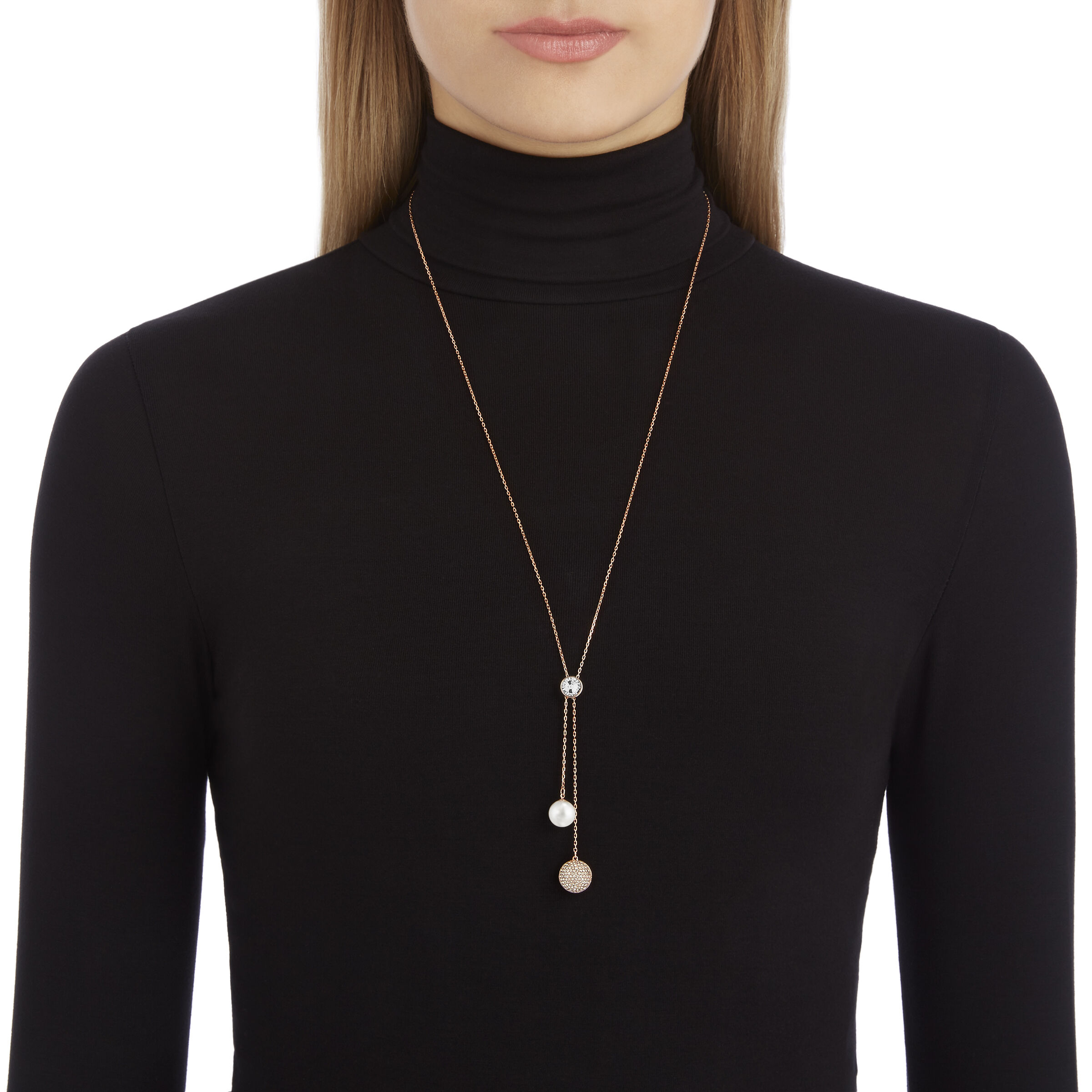 swarovski عقد forward على شكل حرف y، لون أبيض، طلاء باللون الذهبي الوردي