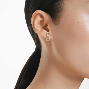 swarovski أقراط دبوسية hyperbola، قطع مُستدير، ترصيع بافيه، شكل لا نهاية، لون أبيض، لمسة نهائية من الذهب عيار 18 قيراط