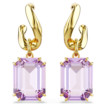 swarovski أقراط متدلية millenia، قطع مُثَمَّن، لون أرجواني، لمسة نهائية من الذهب عيار 18 قيراط