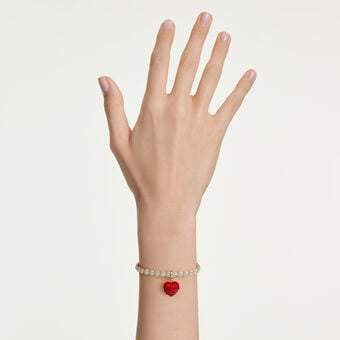 swarovski حلية idyllia، قطع مستدير، شكل قلب، لون أحمر، طلاء باللون الذهبي