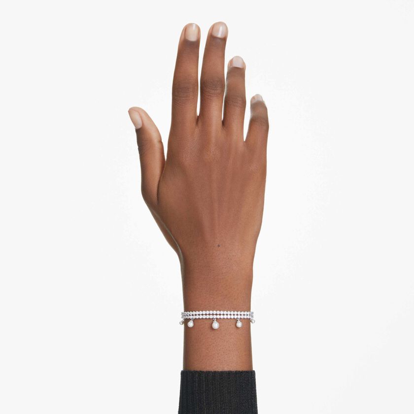 سوار ariana grande x swarovski، لآلئ كريستال، قطع مستدير، لون أبيض، طلاء روديوم