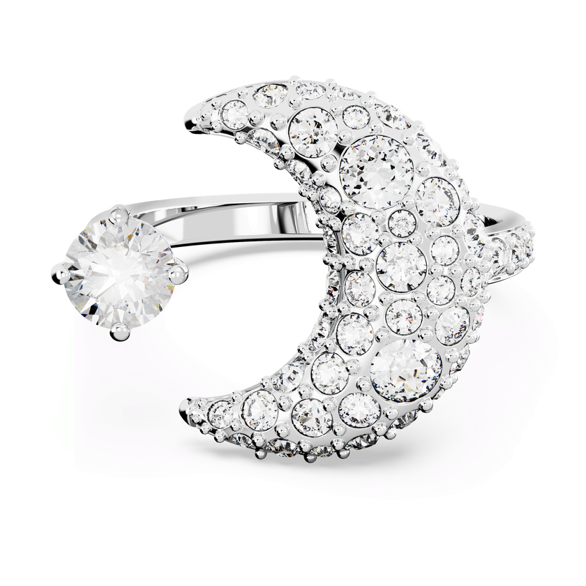 swarovski خاتم مفتوح sublima، على شكل هلال، لون أبيض، طلاء روديوم
