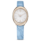 swarovski imber watch swiss made leather strap blue champagne gold tone finish