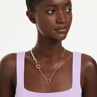 swarovski عقد idyllia، لآلئ كريستال، لون أبيض، طلاء باللون الذهبي